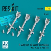 Reskit 32581 R-27ER (AA-10 Alamo-C) missiles (4 pcs.) 1/32