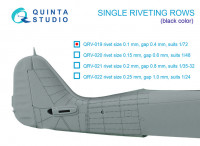 Quinta studio QRV-019 Одиночные клепочные ряды (размер клепки 0.10 mm, интервал 0.4 mm, масштаб 1/72), черные, общая длина 6,7 m 1/72