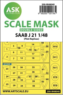 Art Scale 200-M48040 Saab J-21A3 wheels and canopy frame paint masks (inside and outside) 1/48