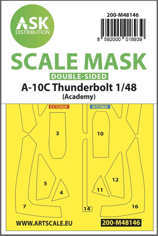 Art Scale 200-M48146 Fairchild A-10C Thunderbolt canopy frame paint mask (inside and outside) 1/48