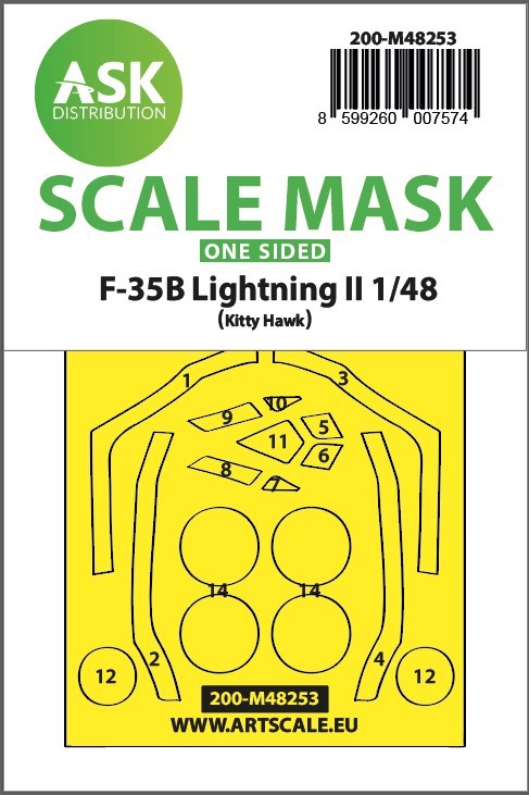 Art Scale 200-M48253 Lockheed-Martin F-35B Lightning II canopy frame paint mask (outside only) 1/48