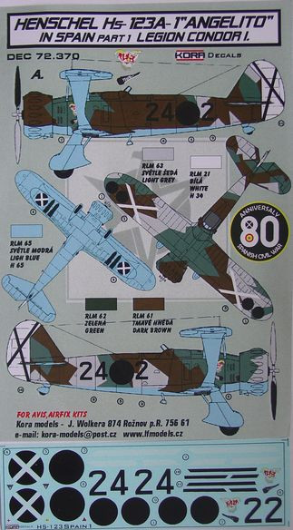 Kora Model DEC72370 Hs-123A-1 'Angelito' in Spain Vol.1 декали декали 1/72