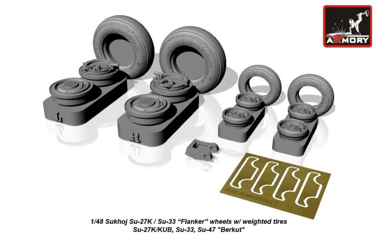 Armory ARAW48023 Sukhoi Su-27K / Su-33 wheels with weighted tires/tyres, front mudguard - Su-27K/KUB, Su-33, Su-47 "Berkut" 1/48