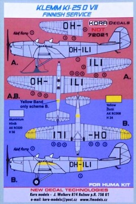Kora Model NDT72021 Klemm KL-25 DVII Finnish Service декали декали 1/72