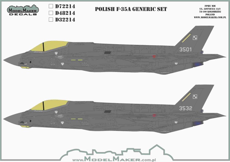 Model Maker Decals D32214 Polish Lockheed-Martin F-35A Lightning II generic set 1/32