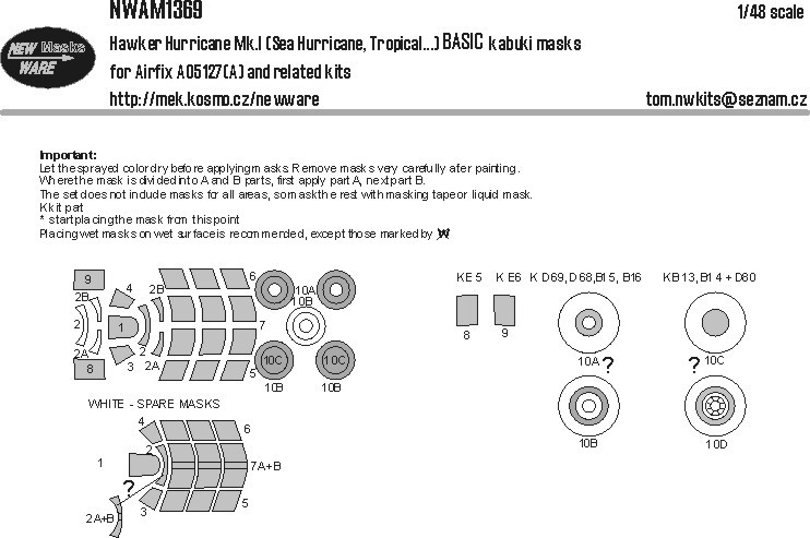 New Ware M1369 Mask Hawker Hurricane Mk.I BASIC (AIRFIX) 1/48