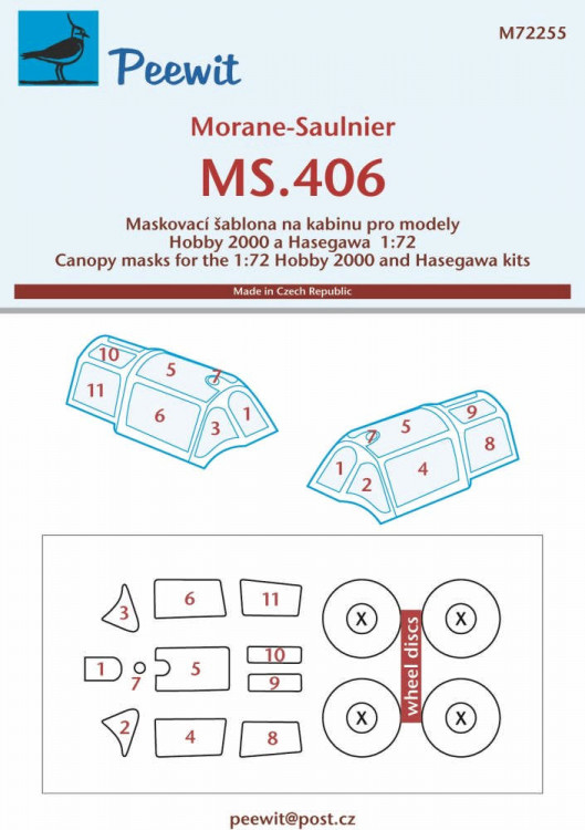 Peewit M72255 Morane-Saulnier MS.406 (HAS) маска для окраски фонаря кабины 1:72