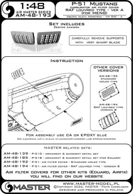 Master 48193 P-51 Mustang car.air filter c.RAF louvr.A(MG) 1/48