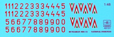 HAD 48191 Decal Hungarian insignias &amp; numbers (MiG-21) 1/48