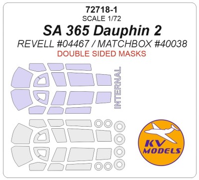 KV Models 72718-1 SA 365 Dauphin 2 (REVELL #04467 / MATCHBOX) - (Двусторонние маски) + маски на диски и колеса Matchbox / Revell US 1/72