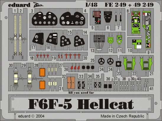 Eduard FE249 F6F-5 (HAS) 1/48 фототравление Zoom Цветное