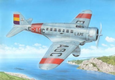 Frrom Azur FR0033 Northrop Delta 1C US Passenger and Transport Plane &quot;Over Spain&quot; Decals for c/n 7 registered EC-AGC, LAPE (Spanish Republic service) and 45-18 (Ejercito del Aire) 1/72