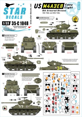 Star Decals 35-C1048 U.S. M4A3E8 Easy Eight. 6th Armored Division M4A3E8 HVSS Sherman 1/35