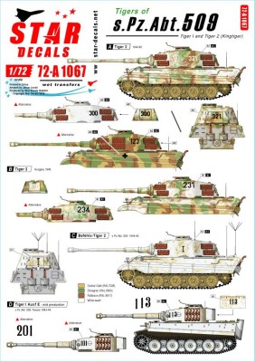 Star Decals 72-A1067 Pz.Kpfw.VI Tigers of sPzAbt 508. Tiger I and Tiger 2 on the Eastern Front 1/72