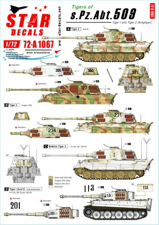 Star Decals 72-A1067 Pz.Kpfw.VI Tigers of sPzAbt 508. Tiger I and Tiger 2 on the Eastern Front 1/72