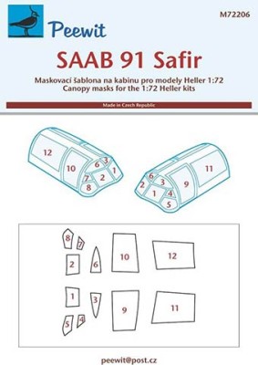 Peewit M72206 1/72 Canopy mask SAAB 91 Safir (HELLER)