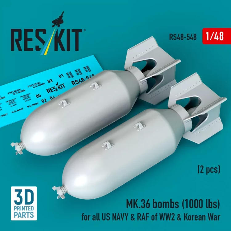 Reskit 48548 MK.36 bombs 1000 lbs. (2 pcs.) 1/48