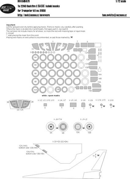New Ware NWA-M0470 1/72 Mask Tu-22M3 Backfire C BASIC (TRUMP)