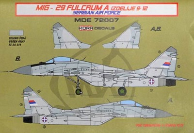 Kora Model MDE72007 MiG-29 Fulcrum 9-12 Serbian service декали декали 1/72
