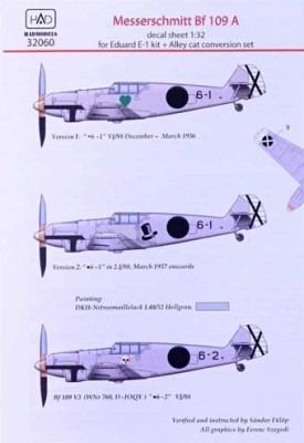 HAD 32060 Decal Messerschmitt Bf 109A (3x camo) 1/32