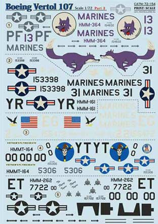 Print Scale 72-154 Boeing-Vertol 107 part 3 Wet decal 1/72