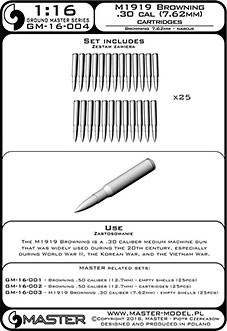 Master G16004 1/16 M1919 Browning .30 cal cartridges (25 pcs.)