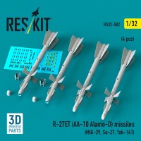 Reskit 32582 R-27ET (AA-10 Alamo-D) missiles (4 pcs.) 1/32