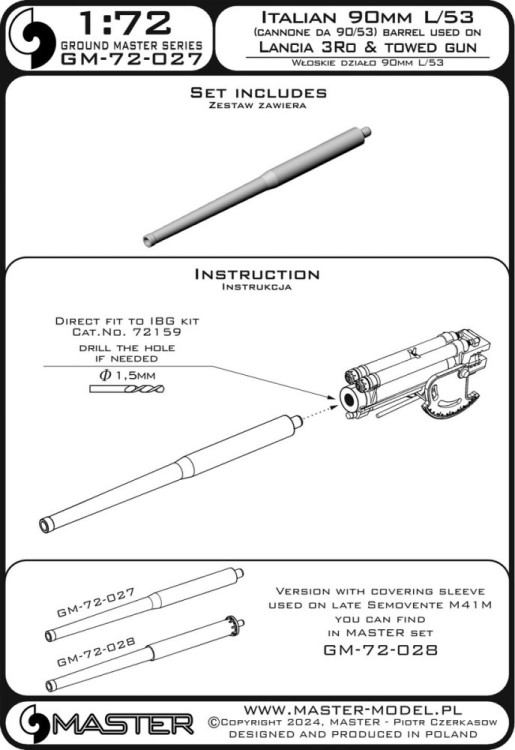 Master (Pl) G72027 Italian 90mm L/53 gun barrel (Cannone 90/53) 1/72