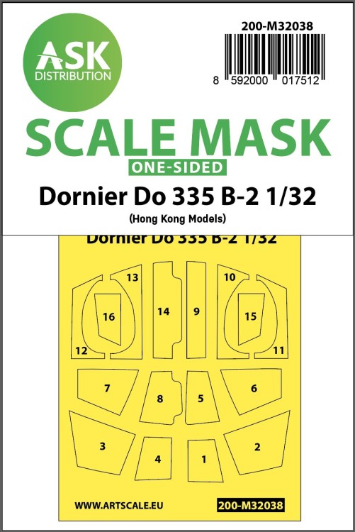 Art Scale 200-M32038 Dornier Do-335B-2 canopy frame paint masks (outside only) 1/32