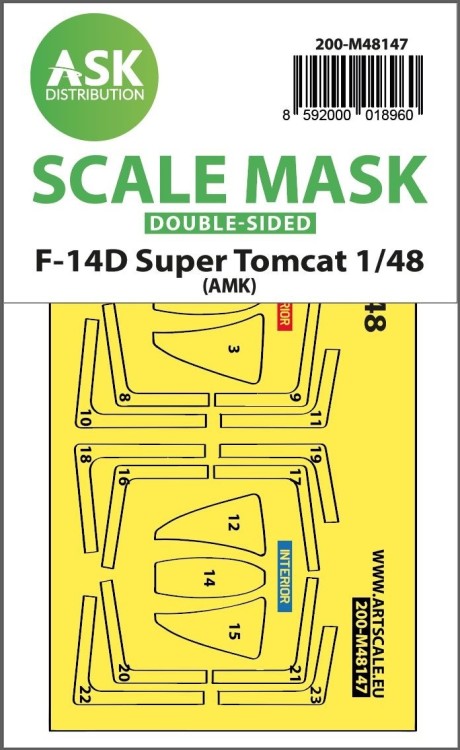 Art Scale 200-M48147 Grumman F-14D Super Tomcat canopy frame paint mask (inside and outside) 1/48