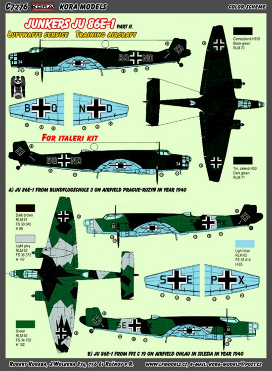 Kora Model C7276 Ju 86E-1 Luftwaffe Conv.set (ITA) Part II. 1/72