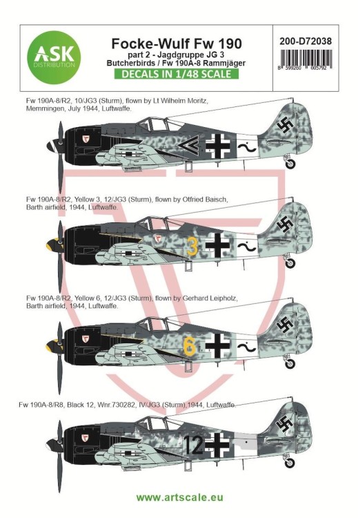 Art Scale 200-D72038 Focke-Wulf Fw-190A-8/R2 part 2 JG 3 Butcherbirds / Fw-190A-8 Rammjager 1/72