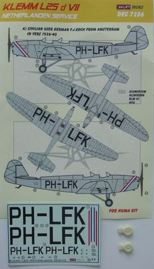 Kora Model DEC7286 Klemm L25 d VII (Netherlanden service) декали декали 1/72