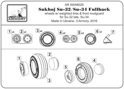 Armory ARAW48025 Sukhoi Su-32/34 wheels with weighted tires/tyresSu-32 late, Su-34 1/48