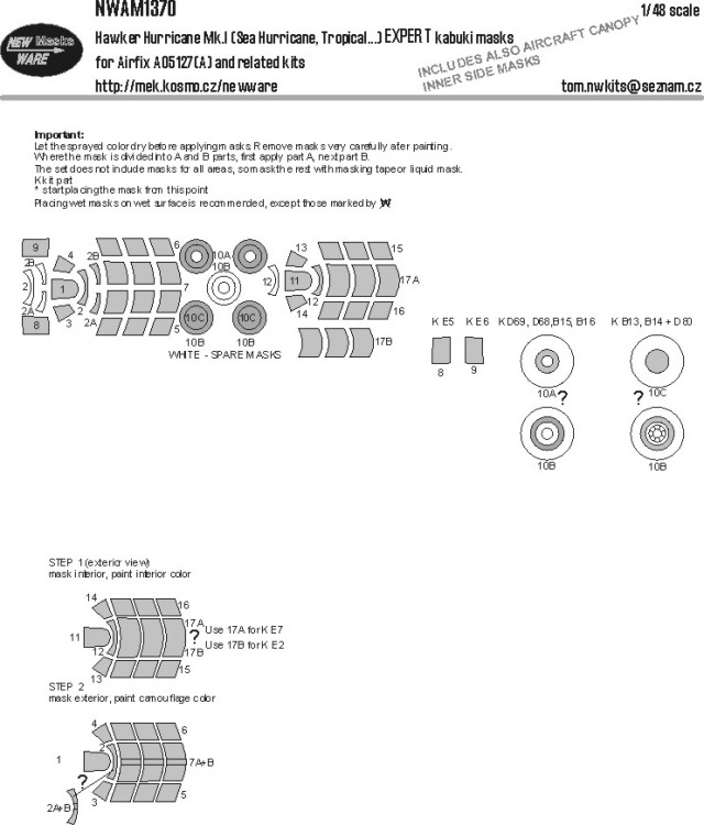 New Ware M1370 Mask Hawker Hurricane Mk.I EXPERT (AIRFIX) 1/48