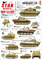 Star Decals 72-A1068 Hungary 45 # 1. German tanks and AFVs in Hungary 1944-45. Sturmgeschutz/StuG.III Ausf.G, Tiger 2, Tiger 2 Porsche, Panther Ausf.G, Soviet T-34/85, Marder 2 Wespe 10,5mm SPG, Munitionsschlepper Wespe and Munitionsschlepper Hummel 1/72