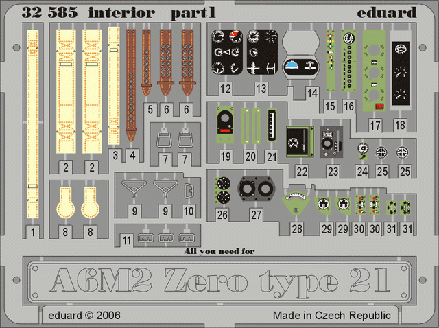 Eduard 32585 A6M2 Zero type 21 interior TAM