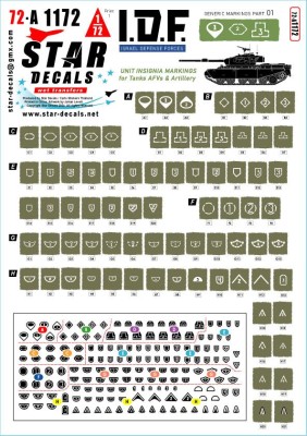 Star Decals 72-A1172 IDF Generic Markings # 1. Israeli brigade/unit insignia markings for tanks and AFVs 1/72