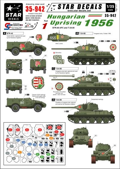 Star Decals STAR35942 Hungarian Uprising 1956 #1. Soviet T-34-85, BTR-40 APC 1/35