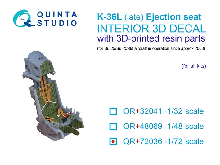 Quinta Studio QR+72036 Катапультное кресло К-36Л (позднее) (для Су-25/Су-25СМ после 2008г) (Для всех моделей) 1/72