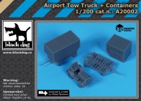 Black Dog A20002 Airport tow truck + containers (3D-Printed) 1/200