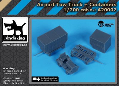 Black Dog A20002 Airport tow truck + containers (3D-Printed) 1/200