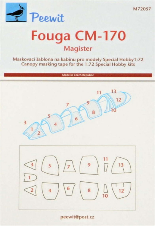 Peewit PW-M72057 1/72 Canopy mask Fouga CM-170 Magister (SP.HOBBY)