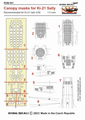 Rising Decals DM-001 Canopy masks for Ki-21 Sally (ICM) 1/72