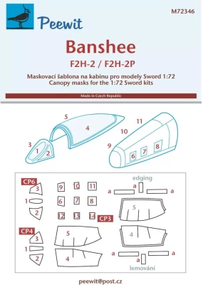 Peewit M72346 Canopy mask Banshee F2H-2/F2H-2P (SWORD) 1/72