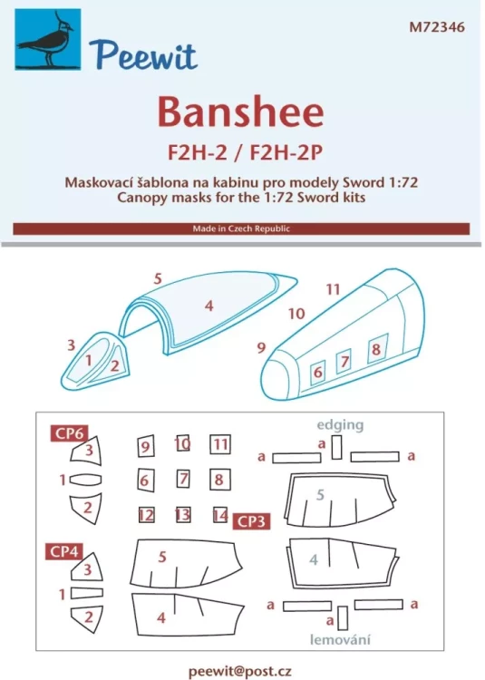 Peewit M72346 Canopy mask Banshee F2H-2/F2H-2P (SWORD) 1/72