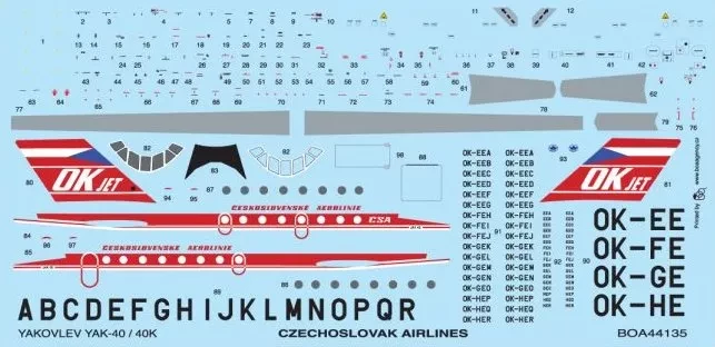 BOA 44135 Decals Yak-40 Czechoslovak Airlines (ZVE) 1/144
