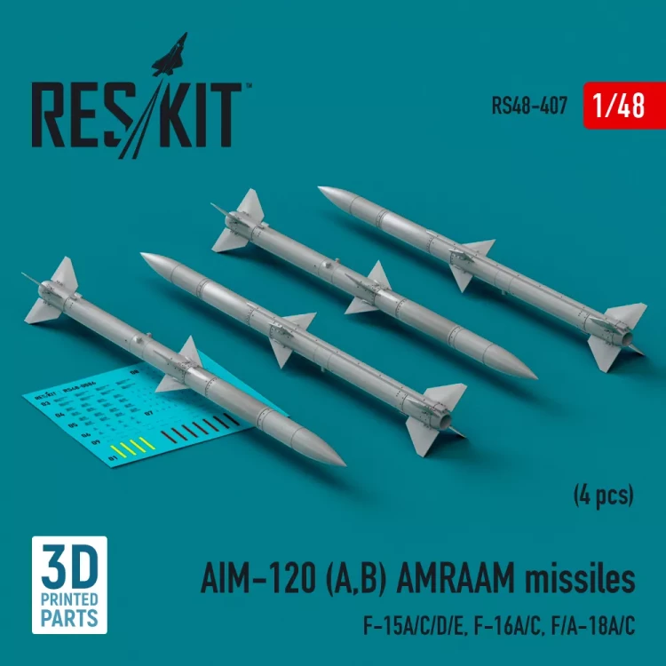 Reskit 48407 AIM-120 (A,B) AMRAAM missiles (4 pcs.) 1/48
