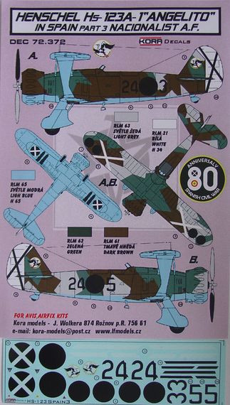 Kora Model DEC72372 Hs-123A-1 'Angelito' in Spain Vol.3 декали декали 1/72