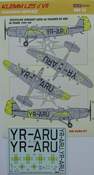 Kora Model DEC7287 Klemm L25 d VII (Romanian service) декали декали 1/72